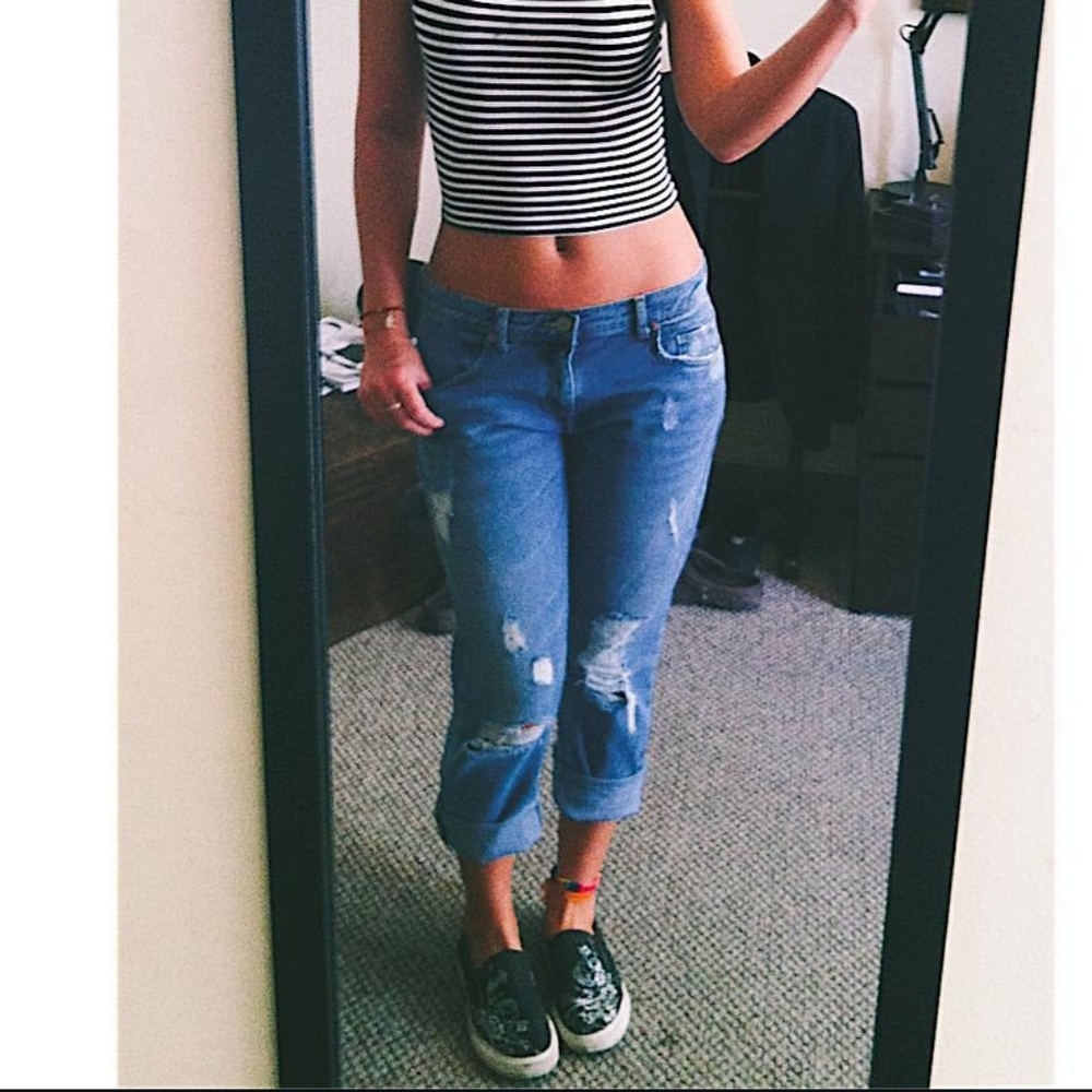 Bershka Light Blue Distressed Boyfriend Jeans